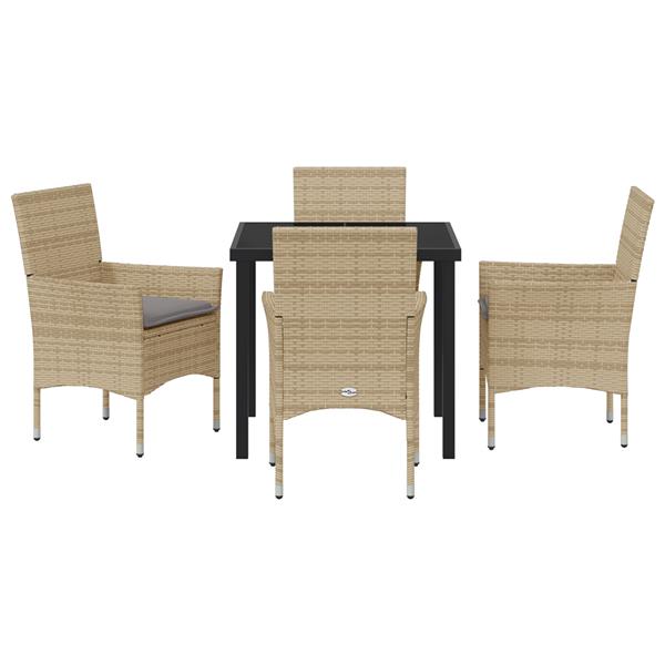 Grote foto vidaxl tuin eetset met kussen 5 pcs beige poly riet tuin en terras tuinmeubelen