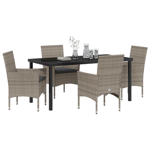 Grote foto vidaxl tuin eetset met kussen 5 pcs grijs poly riet tuin en terras tuinmeubelen