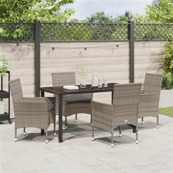 Grote foto vidaxl tuin eetset met kussen 5 pcs grijs poly riet tuin en terras tuinmeubelen