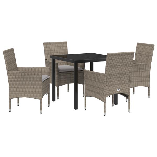 Grote foto vidaxl tuin eetset met kussen 5 pcs grijs poly riet tuin en terras tuinmeubelen