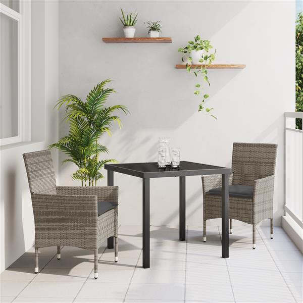 Grote foto vidaxl tuin eetset met kussen 3 pcs grijs poly riet tuin en terras tuinmeubelen