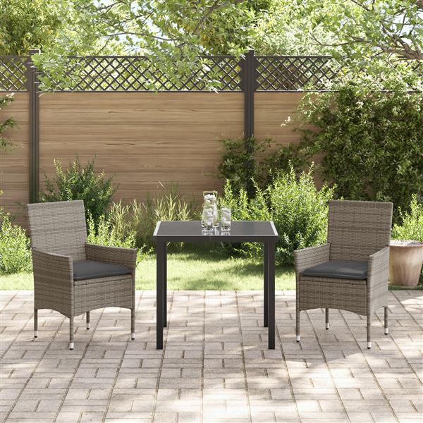 Grote foto vidaxl tuin eetset met kussen 3 pcs grijs poly riet tuin en terras tuinmeubelen
