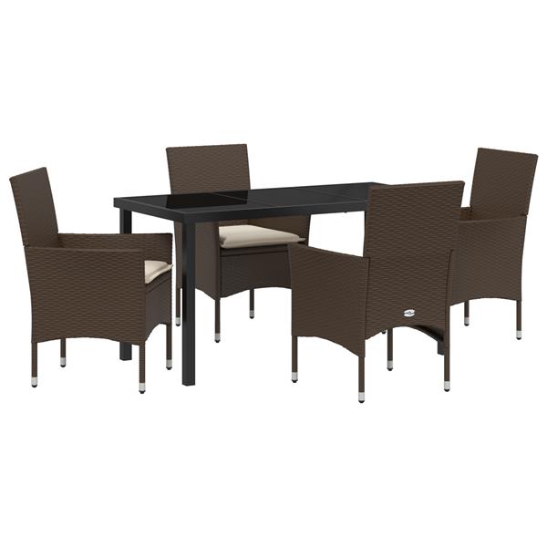Grote foto vidaxl tuin eetset met kussen 5 pcs bruin poly riet tuin en terras tuinmeubelen