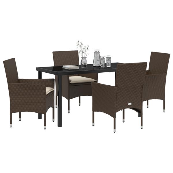 Grote foto vidaxl tuin eetset met kussen 5 pcs bruin poly riet tuin en terras tuinmeubelen