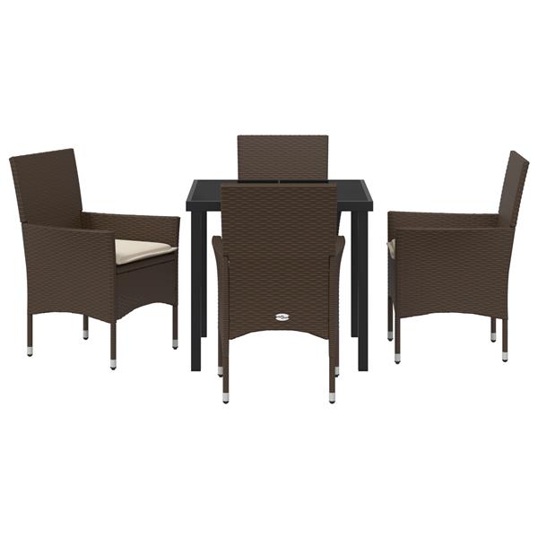 Grote foto vidaxl tuin eetset met kussen 5 pcs bruin poly riet tuin en terras tuinmeubelen
