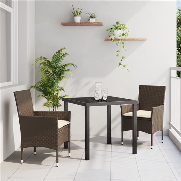 Grote foto vidaxl tuin eetset met kussen 3 pcs bruin poly riet tuin en terras tuinmeubelen