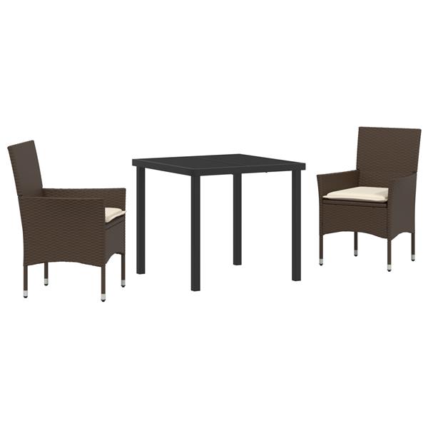 Grote foto vidaxl tuin eetset met kussen 3 pcs bruin poly riet tuin en terras tuinmeubelen