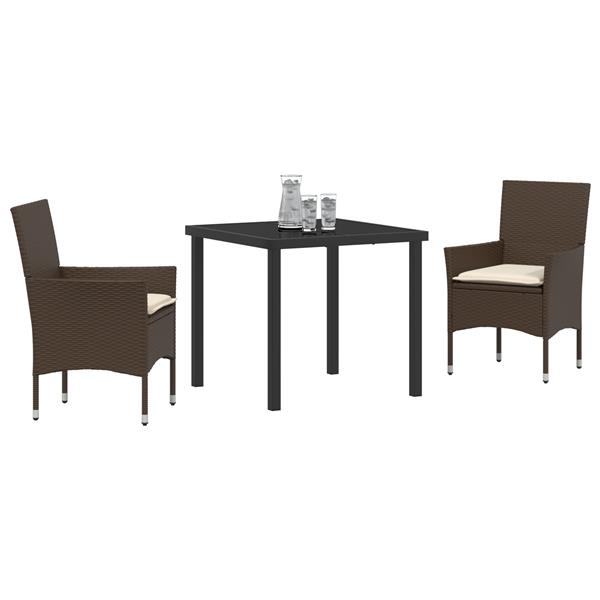 Grote foto vidaxl tuin eetset met kussen 3 pcs bruin poly riet tuin en terras tuinmeubelen