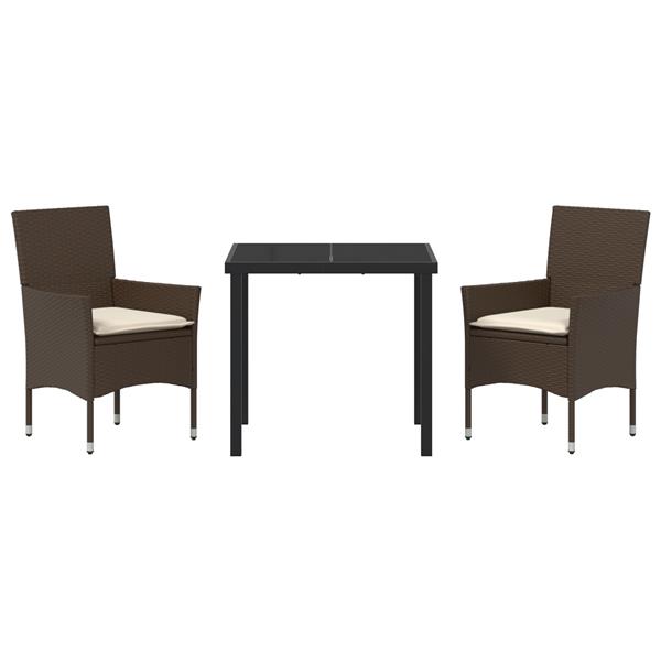 Grote foto vidaxl tuin eetset met kussen 3 pcs bruin poly riet tuin en terras tuinmeubelen