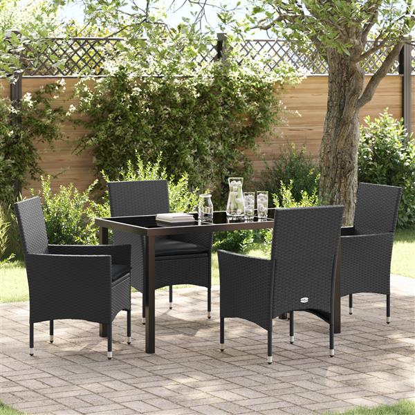 Grote foto vidaxl tuin eetset met kussen 5 pcs zwart poly riet tuin en terras tuinmeubelen