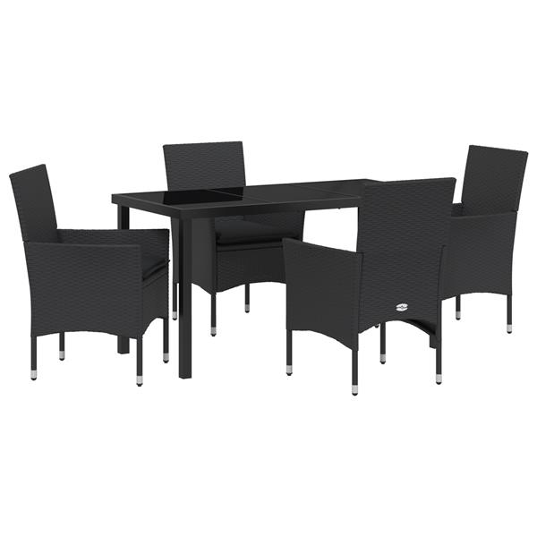 Grote foto vidaxl tuin eetset met kussen 5 pcs zwart poly riet tuin en terras tuinmeubelen