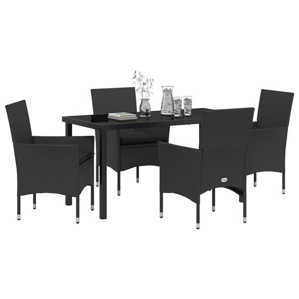 Grote foto vidaxl tuin eetset met kussen 5 pcs zwart poly riet tuin en terras tuinmeubelen