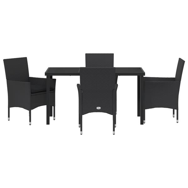 Grote foto vidaxl tuin eetset met kussen 5 pcs zwart poly riet tuin en terras tuinmeubelen