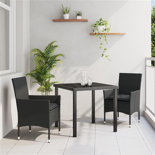 Grote foto vidaxl tuin eetset met kussen 3 pcs zwart poly riet tuin en terras tuinmeubelen