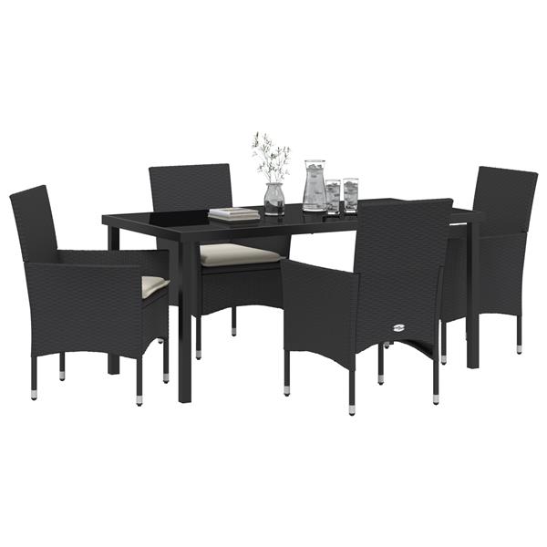 Grote foto vidaxl tuin eetset met kussen 5 pcs zwart poly riet tuin en terras tuinmeubelen