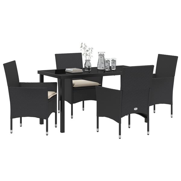 Grote foto vidaxl tuin eetset met kussen 5 pcs zwart poly riet tuin en terras tuinmeubelen