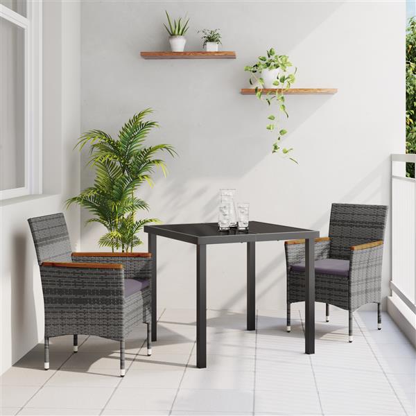 Grote foto vidaxl tuin eetset met kussen 3 pcs grijs poly riet tuin en terras tuinmeubelen