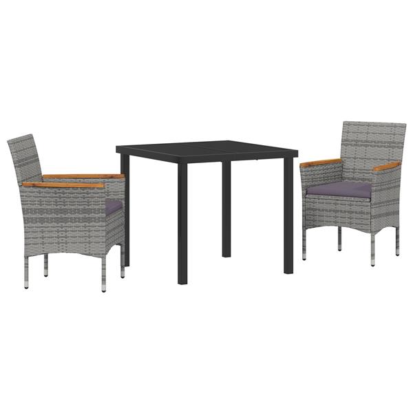 Grote foto vidaxl tuin eetset met kussen 3 pcs grijs poly riet tuin en terras tuinmeubelen