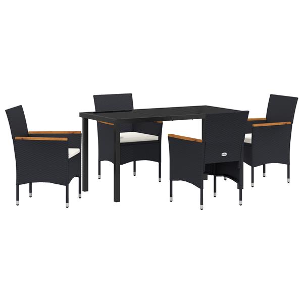 Grote foto vidaxl tuin eetset met kussen 5 pcs zwart poly riet tuin en terras tuinmeubelen