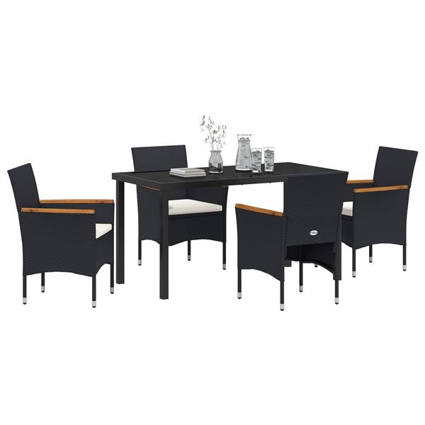 Grote foto vidaxl tuin eetset met kussen 5 pcs zwart poly riet tuin en terras tuinmeubelen