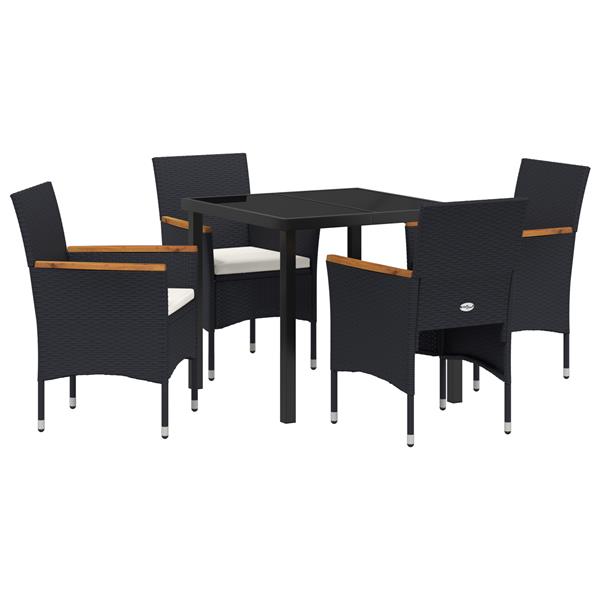 Grote foto vidaxl tuin eetset met kussen 5 pcs zwart poly riet tuin en terras tuinmeubelen
