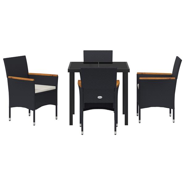 Grote foto vidaxl tuin eetset met kussen 5 pcs zwart poly riet tuin en terras tuinmeubelen