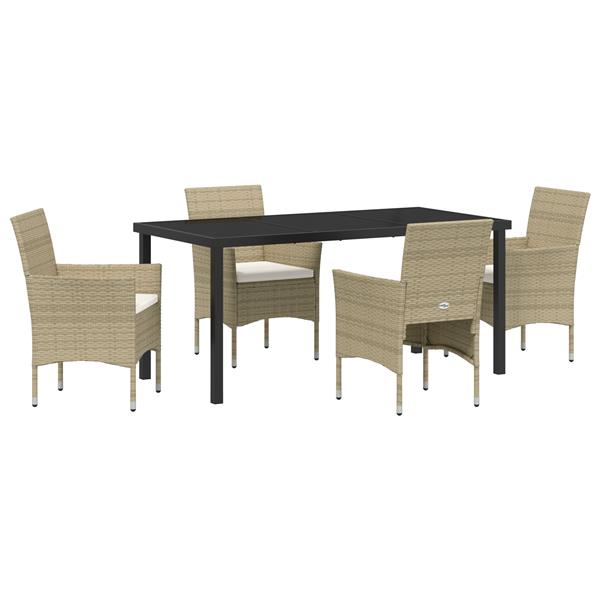 Grote foto vidaxl tuin eetset met kussen 5 pcs beige poly riet tuin en terras tuinmeubelen