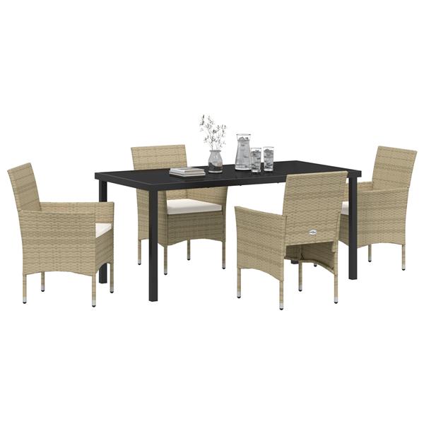 Grote foto vidaxl tuin eetset met kussen 5 pcs beige poly riet tuin en terras tuinmeubelen