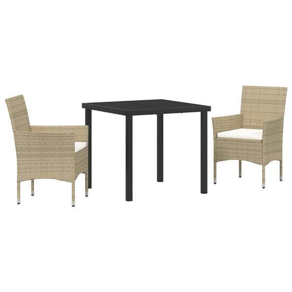 Grote foto vidaxl tuin eetset met kussen 3 pcs beige poly riet tuin en terras tuinmeubelen
