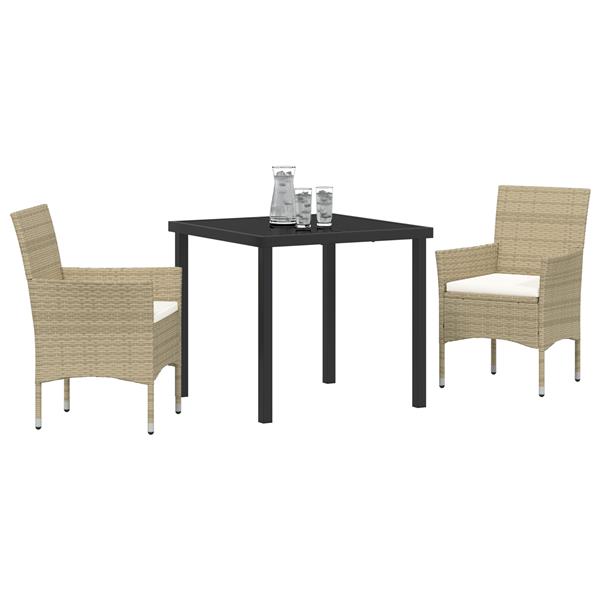 Grote foto vidaxl tuin eetset met kussen 3 pcs beige poly riet tuin en terras tuinmeubelen