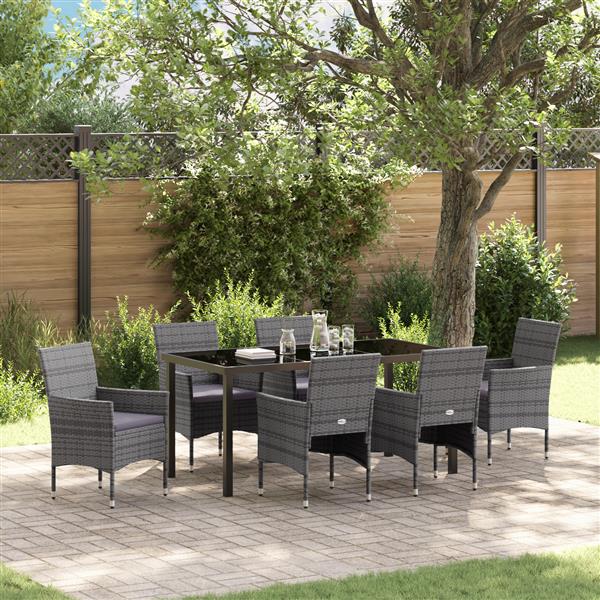 Grote foto vidaxl tuin eetset met kussen 7 pcs grijs poly riet tuin en terras tuinmeubelen