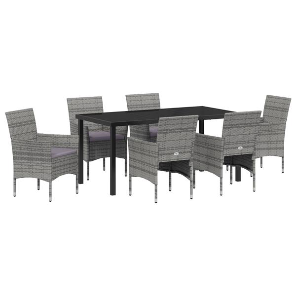 Grote foto vidaxl tuin eetset met kussen 7 pcs grijs poly riet tuin en terras tuinmeubelen