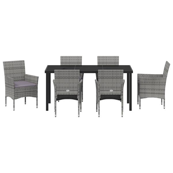 Grote foto vidaxl tuin eetset met kussen 7 pcs grijs poly riet tuin en terras tuinmeubelen