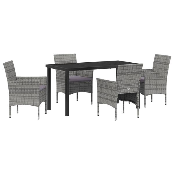 Grote foto vidaxl tuin eetset met kussen 5 pcs grijs poly riet tuin en terras tuinmeubelen