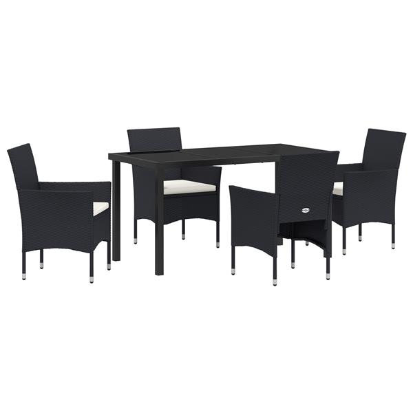 Grote foto vidaxl tuin eetset met kussen 5 pcs zwart poly riet tuin en terras tuinmeubelen