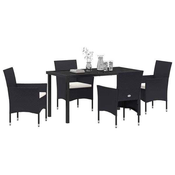 Grote foto vidaxl tuin eetset met kussen 5 pcs zwart poly riet tuin en terras tuinmeubelen