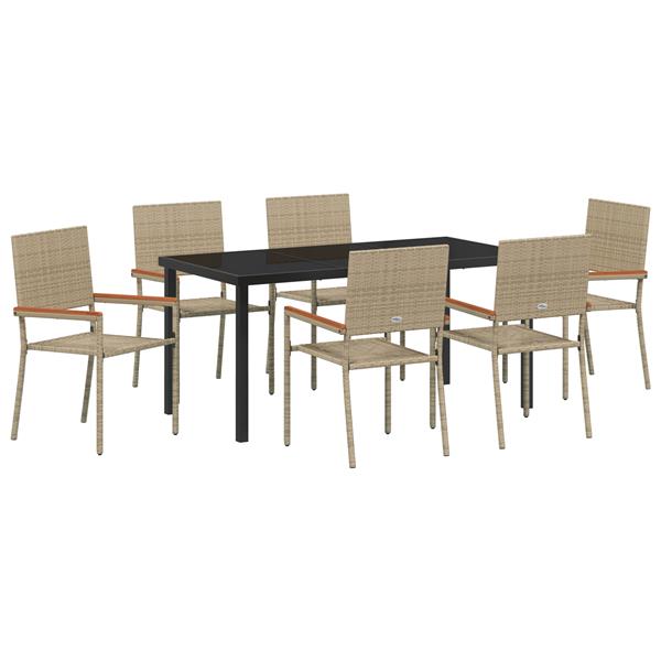 Grote foto vidaxl tuin eetset 7 pcs beige poly riet tuin en terras tuinmeubelen