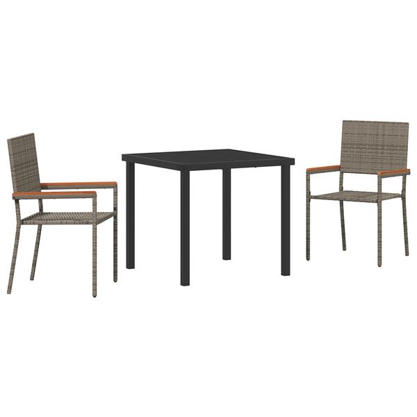 Grote foto vidaxl tuin eetset 3 pcs grijs poly riet tuin en terras tuinmeubelen