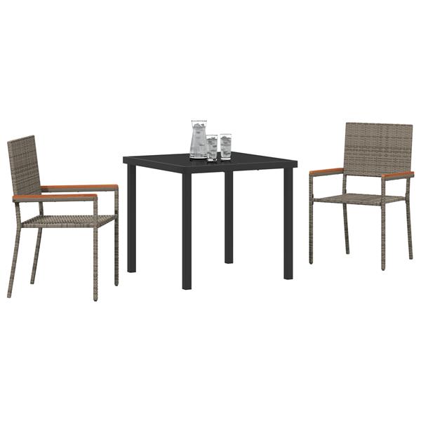Grote foto vidaxl tuin eetset 3 pcs grijs poly riet tuin en terras tuinmeubelen