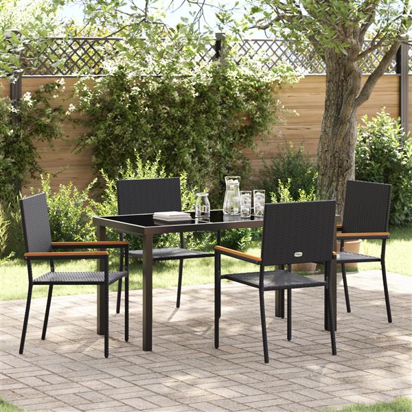 Grote foto vidaxl tuin eetset 5 pcs zwart poly riet tuin en terras tuinmeubelen