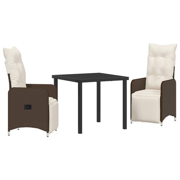 Grote foto vidaxl tuin eetset met kussen 3 pcs bruin poly riet tuin en terras tuinmeubelen