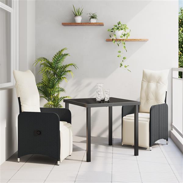 Grote foto vidaxl tuin eetset met kussen 3 pcs zwart poly riet tuin en terras tuinmeubelen