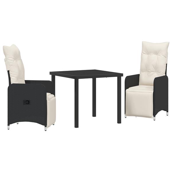 Grote foto vidaxl tuin eetset met kussen 3 pcs zwart poly riet tuin en terras tuinmeubelen