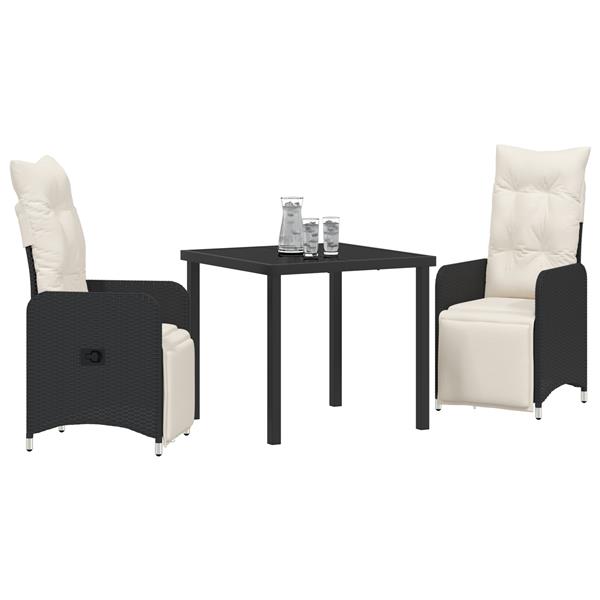 Grote foto vidaxl tuin eetset met kussen 3 pcs zwart poly riet tuin en terras tuinmeubelen