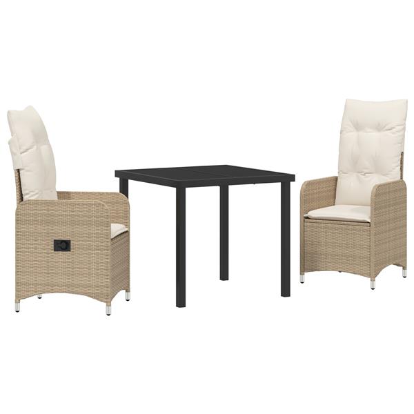 Grote foto vidaxl tuin eetset met kussen 3 pcs beige poly riet tuin en terras tuinmeubelen