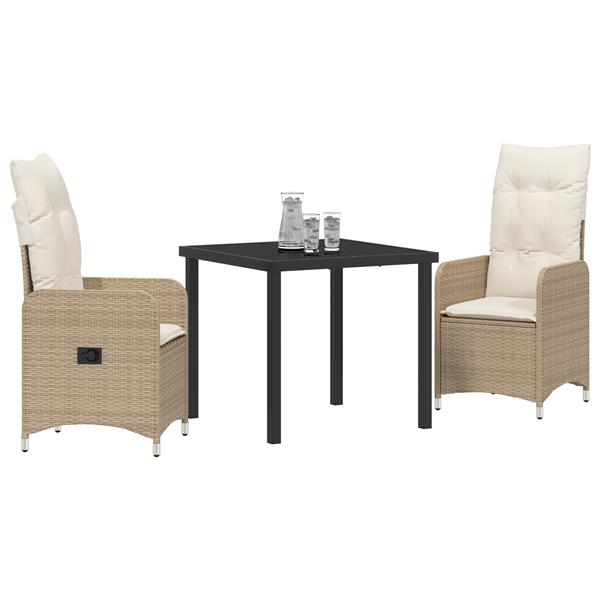 Grote foto vidaxl tuin eetset met kussen 3 pcs beige poly riet tuin en terras tuinmeubelen