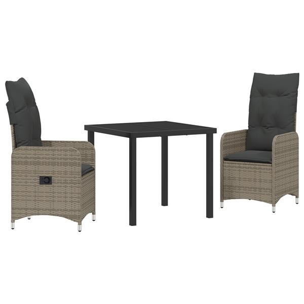 Grote foto vidaxl tuin eetset met kussen 3 pcs grijs poly riet tuin en terras tuinmeubelen