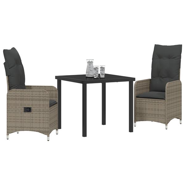Grote foto vidaxl tuin eetset met kussen 3 pcs grijs poly riet tuin en terras tuinmeubelen