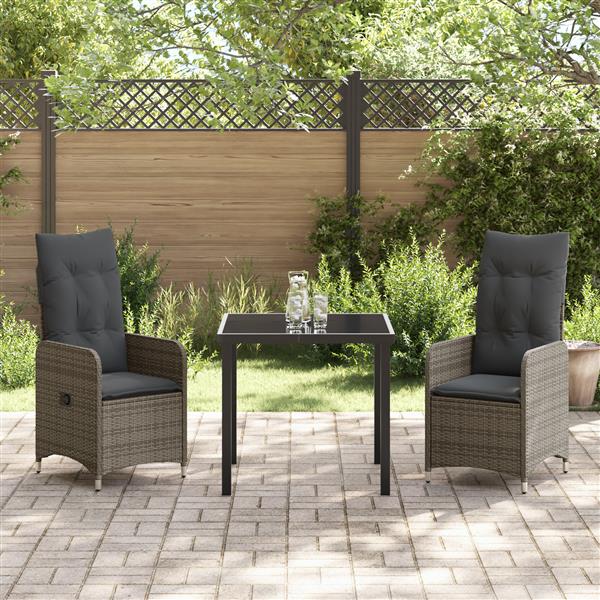 Grote foto vidaxl tuin eetset met kussen 3 pcs grijs poly riet tuin en terras tuinmeubelen