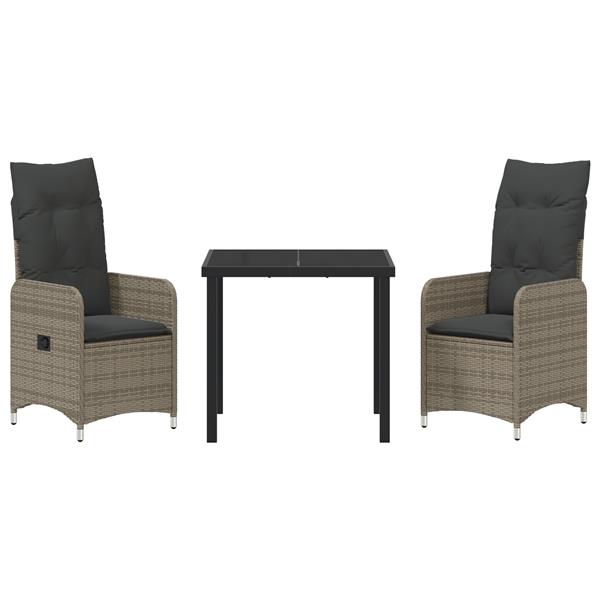 Grote foto vidaxl tuin eetset met kussen 3 pcs grijs poly riet tuin en terras tuinmeubelen
